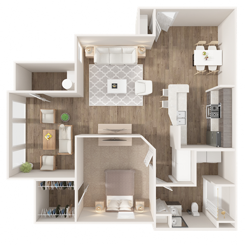 Floor plan for 1 bed, 1 bath, 940 sqft